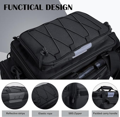 Goture Fishing Tackle Bag, Store Up to 4PCS 3700 Plus 2PCS 3600 Tackle Trays(Not Included), 600D Soft Side Gear Fishing Bag with Rod Straps,Detachable Water Bottle Pouch,Waterproof Bottom,SBS Zippers