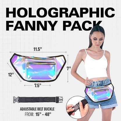 Holographic Fanny Pack Belt bag - Crossbody Waist Bag for Men or Women - Hands-Free, Waterproof Large Bumbag for Hiking, Running, and Travel (Luminous)