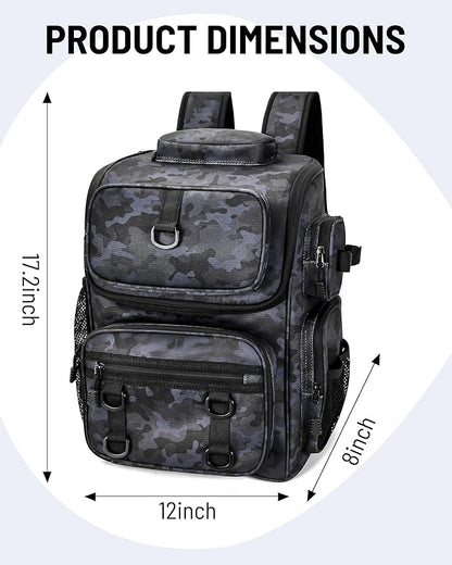 HowFly Fishing Backpack with Rod & Beverage Holders, Lightweight Fishing Tackle Bag Storage, Mens Waterproof Tactical Backpack for Fishing Gear