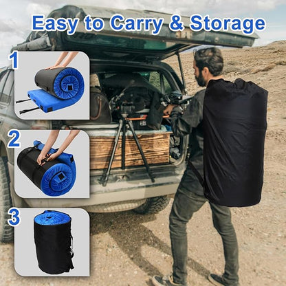 Memory Foam Camping Mattress pad, Comfortable Thick Floor Sleeping Mat for Adults with Waterproof and Non-Slip Bottom, Portable Roll Up Mattress for Sleepover Guest,Cot Mad for Car Camping