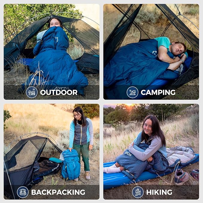 ATEPA Down Sleeping Bag for Adults, 650FP Recycled Wearable Ultralight 3 Season Packable Compact Waterproof Sleeping Bag with Compression Sack for Backpacking Camping Hiking