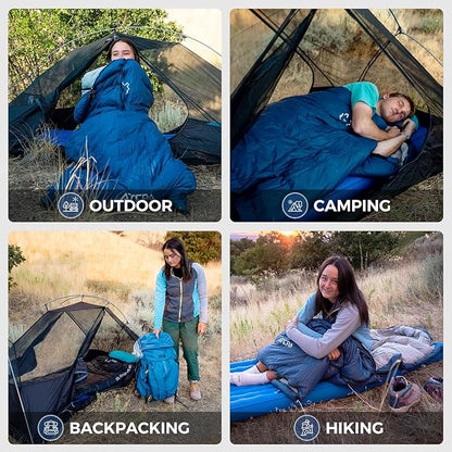 ATEPA Down Sleeping Bag for Adults, 650FP Recycled Wearable Ultralight 3 Season Packable Compact Waterproof Sleeping Bag with Compression Sack for Backpacking Camping Hiking