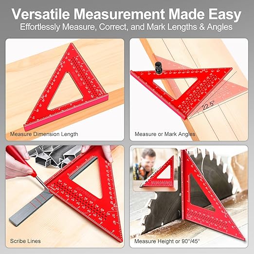 7 inch Carpenter Square, 1/16" Precision Hole Scribing Square Tools, 0-90° Aluminum Alloy Rafter Square, Woodworking Square & Carpenter Pencils 12 Refills AM13E