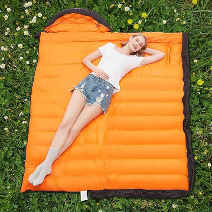 0-20 Degrees F Down Sleeping Bag for Adults - 4 Season Envelope With Arm Holes, Wearable for Backpacking Camping - Ultralight, Compact, Move Freely While Wearing