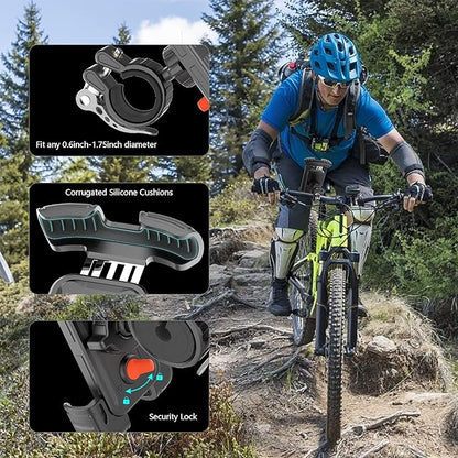 Bike Motorcycle Phone Mount,[Super Stable Metal] Bike Motorcycle Phone Holder with Security Lock, Bicycle Phone Mount with Soft Cushion & Adjustable Clip Compatible with 4.7''-6.8'' Phone