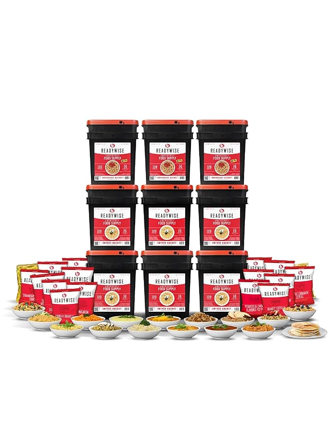 ReadyWise Emergency Food Supply - 1080 Servings, 9 Buckets, Freeze Dried & Dehydrated Package of Long Term Meals, Survival Kit for Camping, Prepper Food Storage Supplies, up to 25 Year Shelf Life