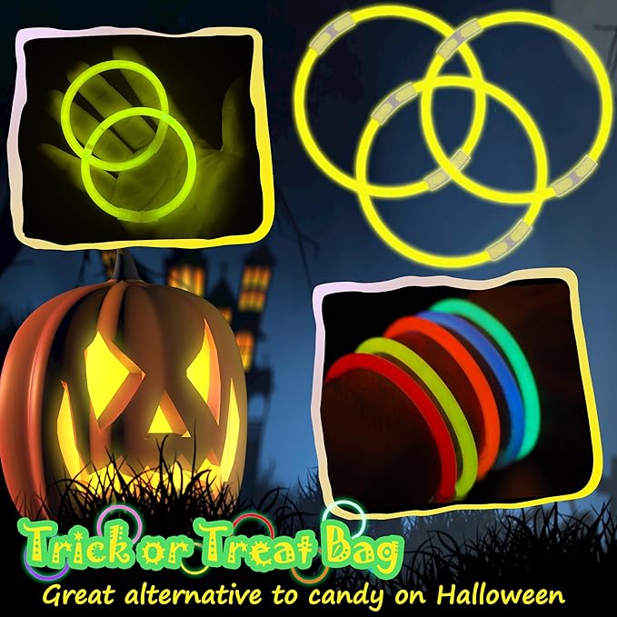ILHSTY 100 pk Glow Sticks Bulk Party Favors and Decorations - 8" Glow in the Dark Party Supplies For Halloween Neon Party Light up Glow sticks Necklaces & Bracelets (Yellow*100)