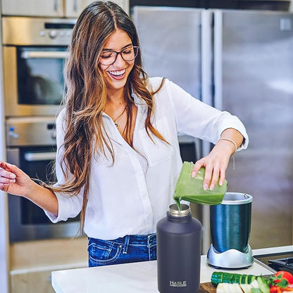 HASLE OUTFITTERS Half Gallon Insulated Water Bottles 64 oz, Stainless Steel Metal Water Jug with 2 Lids Keep Cold 48h/Hot 24h, Leak Proof & BPA-Free Water Flask Jug(Navy,1)