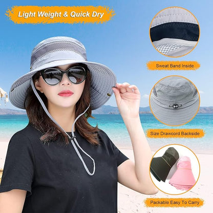 Women Fishing Sun Hat Men Summer UV Protection Bucket Hats Mesh Ventilated Outdoor Hiking Gardening Beach Lawn Hat