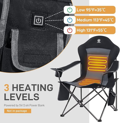 EVER ADVANCED Heated Camping Chair, Lawn Chairs Heated Chair Outdoor Sports with 3 Heat Levels, Heated Folding Chair Camping Chairs for Adults, Supports 400lbs, Battery Not Included