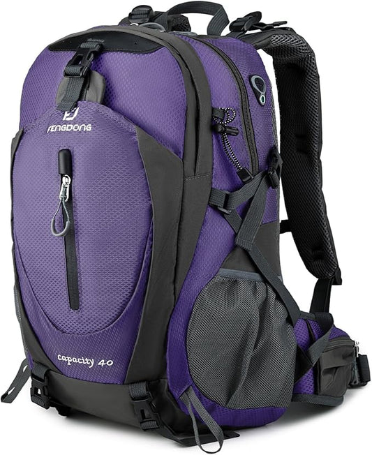 FENGDONG 40L Waterproof Lightweight Hiking,Camping,Travel Backpack for Men Women Purple
