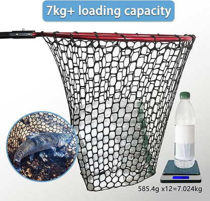 Telescoping Metal Lock Fishing Net with Handle Red Green 64" 52" 3-Section Rubber Fish Net - Adjustable Length Lightweight Foldable Large Big Collapsible Extendable Fishing Net