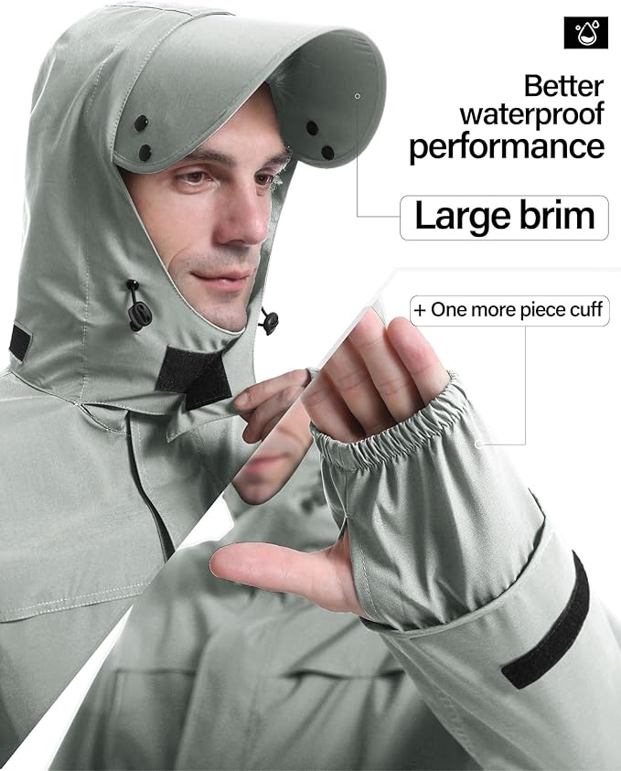 iCreek Rain Suit Waterproof Jacket with Pants 2 Pieces Breathable Lightweight Packable Raincoat with Hooded Rain Gear Unisex