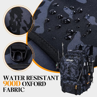 Goture 40L Fishing Tackle Backpack with Cooler and Removable Bait Binder, 900D Water-Resistant Tackle Backpack with 2 Rod Holders, Fishing Bag Storage Gear Tackle Bag with Rain Cover Camouflage