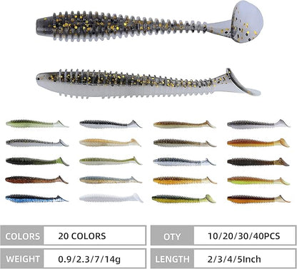 RUNCL Swimbaits Paddle 10/20/30/40PCS, 5/4/3/2 Inchs Paddle Tail, Soft Lure for Trout Crappie Bass, Durable Plastic Bait Swimmer for Saltwater/Freshwater, Fishing Lover's Gift