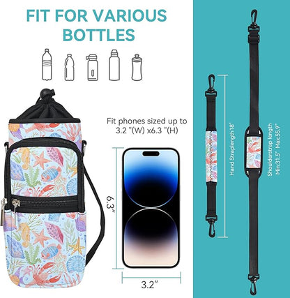 icolor Water Bottle Carrier Bag with Strap 25/32/40 oz Crossbody Bottle Holder with Phone Pocket Sling Sleeve Insulated Neoprene Water Bottle Pouch for Walking Travelling