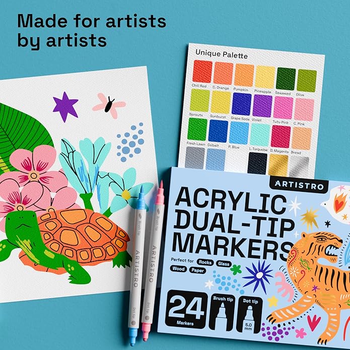 ARTISTRO Rock Acrylic Paint Markers - Rock Painting Kit for Arts & Crafts - Dual Tip Acrylic Paint Pens