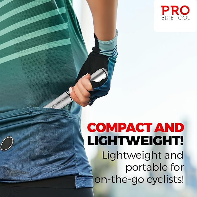 PRO Bike Tool Mini Bike Pump Premium Edition - Fits Presta and Schrader valves - High Pressure PSI - Bicycle Tyre Pump for Road and Mountain Bikes