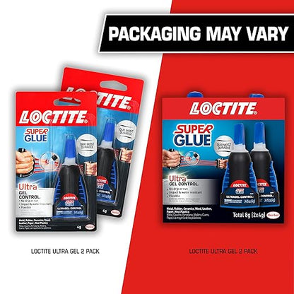 Loctite Super Glue Ultra Gel Control, Clear, 0.14 fl oz Bottle, 2 Pack - Superglue for Plastic, Wood, Metal, Crafts & Repair, Cyanoacrylate Adhesive Instant Glue, Quick Dry