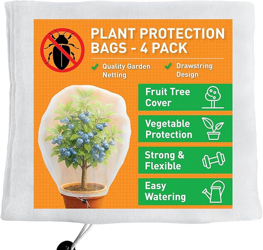 Fruit Tree Protection Bags 2.5x3.5 FT in 4 Pack | Multiple Size Garden Netting for Fruit & Vegetable Protection | White Plant Net Cover for Blueberry & Tomato | Bird & Insect Mesh Fabric Protector