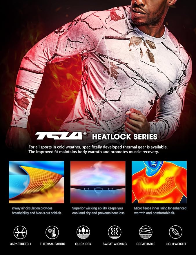 TSLA Men's Thermal Long Sleeve Compression Shirts, Athletic Base Layer Top, Winter Gear Running T-Shirt