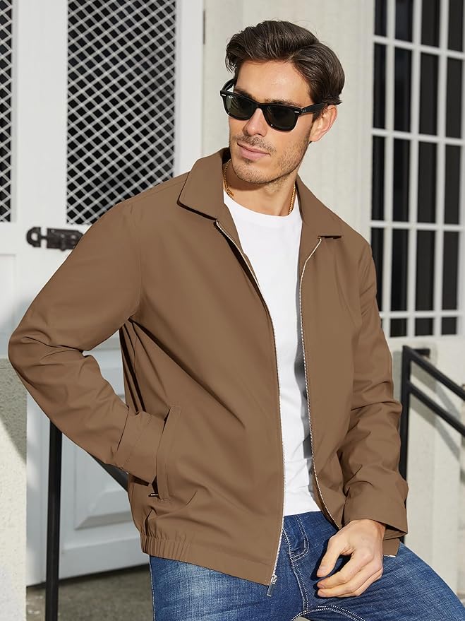 TACVASEN Mens Lightweight Windbreaker Full Zip Up Laydown Collar Jackets Light Casual Coat with Zip Pockets