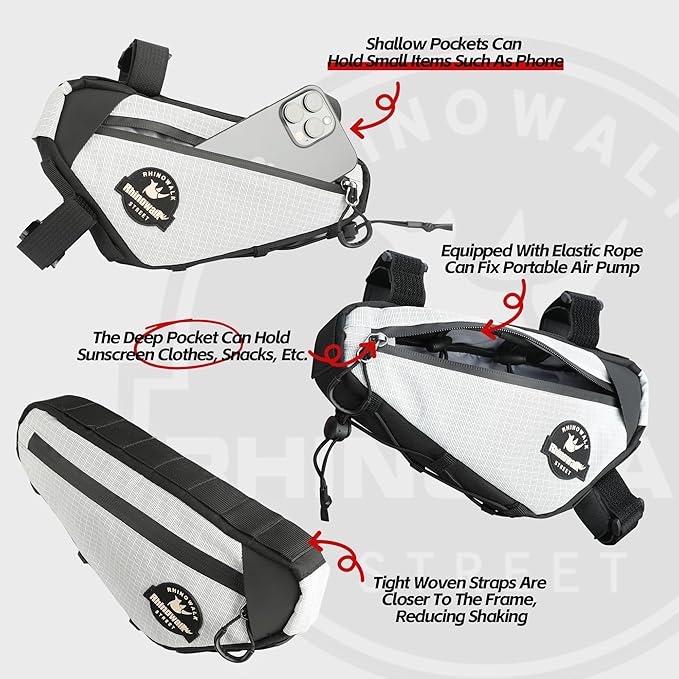 Bicycle Frame Bag Rhinowalk Bike Triangle Bag with Dual Side Mesh Pockets for MTB Road Bike Cycling Commuting (Black,1.3L)