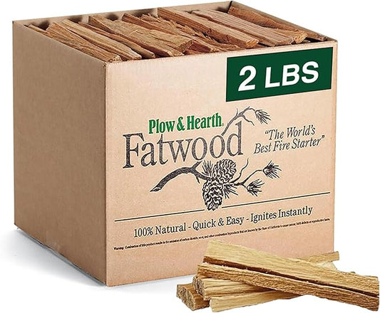 Plow & Hearth 2 LBS Fatwood Fire Starter Sticks Organic Kindling, Easy Ignition Fat Wood, All Natural Firestarters for Fire Pit, Wood Stoves, Fireplaces, Campfires, Bonfires, BBQ