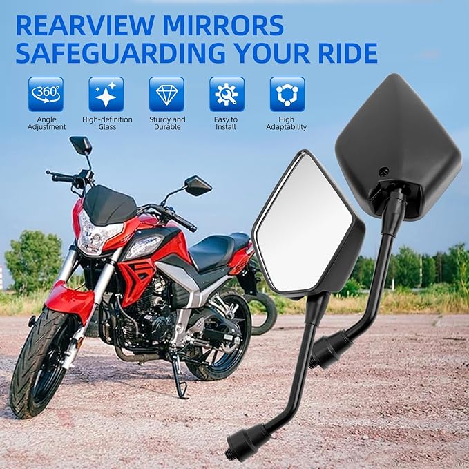 DREAMIZER Universal Motorcycle Mirrors for Handlebars 2PCS Black ATV Mirrors for Handlebars Compatible with Scooter Moped Sportsman Dirt Bike Cruiser 4 wheeler and More