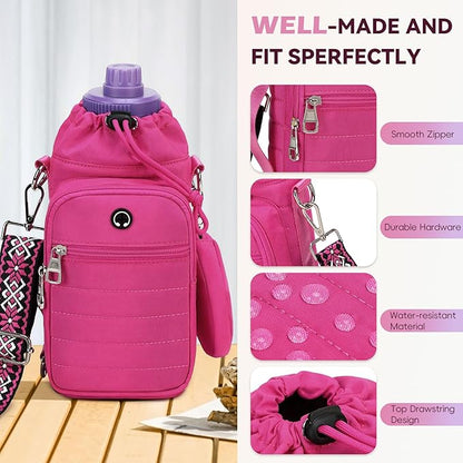 Water Bottle Carrier Bag with Strap, Sling Bag for Walking, Hiking, Cycling, Black, 40 Ounces