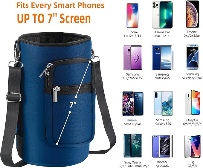 32/40/64/128 oz Neoprene Insulated Water Bottle Carrier Bag, Sling Bag Sleeve Pouch Holder with Strap & Paracord Handle and 2 Pocket for Travelling, Hiking, Camping