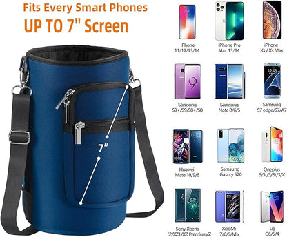 32/40/64/128 oz Neoprene Insulated Water Bottle Carrier Bag, Sling Bag Sleeve Pouch Holder with Strap & Paracord Handle and 2 Pocket for Travelling, Hiking, Camping