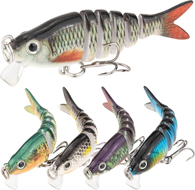 5PCS Lifelike Fishing Lures – Multi-Jointed Swimbait for Bass, Trout, Crappie, Walleye, Pike, Realistic Action with 3D Fish Eyes and Sharp Hooks, Perfect for Fishing Kits in Saltwater & Freshwater