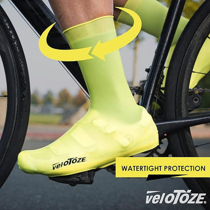 veloToze Tall Silicone Shoe Cover with Snaps - Covers Road Cycling Shoes - Waterproof, Windproof Reusable Boot-Style Overshoes for Bike Rides in Winter, Rain, Cold Weather Biking - for Men and Women