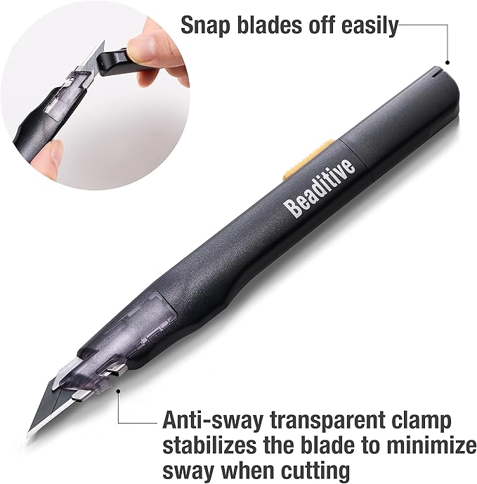 Beaditive High Precision Detail Craft Knife with 10 Blades - 30 Degree Blade Utility Knife - Art, Craft, Model Making (1 Black Knife, 10 Black Blades)