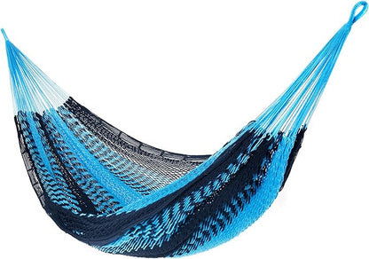 LazyDaze Hammocks Handwoven Outdoor Double Rope Mayan Hammock Bed, Tree Hammocks with Stand for Outside Patio Indoor Bedroom, hamacas para adultos, Blue