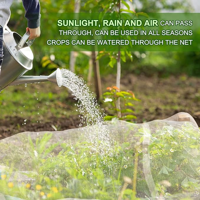 Garden Netting, Jevrench Durable Ultra Fine Garden Netting, Garden Plant Cover Row Cover Makes Plants, Vegetables, Fruits, and Flowers Grow Better (8ft x 25ft)