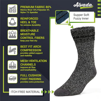 Alvada Warm Thermal Wool Socks for Winter Moisture Wicking and Breathable Cozy Boot Socks