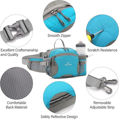 Peicees Hiking Fanny Pack Large Waist Bag for Men Women with Bottle Holder Water Resistant Lumbar Pack for Hiking Camping Fishing Outdoor (Bottle Not Included)