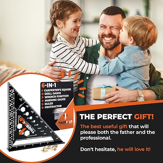 THORVALD 6-in-1 Carpenter Square 7 inch (1/16" Precision) - T Square Multi-Purpose Carpenter Tools : Wrench, Square, Protractor, Ruler, Marking Gauge, Drill Gauge