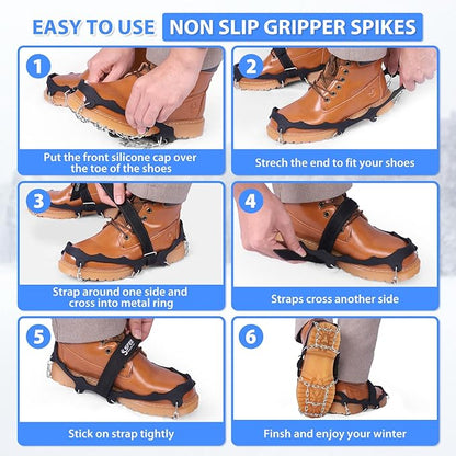 Sfee Crampons Ice Cleats for Shoes and Boots, Stainless Steel Chains Ice Grippers for Shoes and Boots Non Slip Gripper Spikes, Traction Cleats for Snow and Ice, Hiking, Walking, Climbing, Ice Fishing