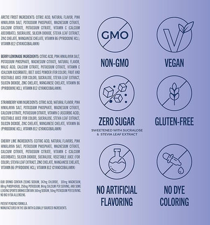 TREVI™ Sugar Free Electrolytes - Drink Mix Hydration Powder Packets - 28 Count - Favorites Variety Pack - Cherry Lime, Strawberry Kiwi, Berry Lemonade, Arctic Frost