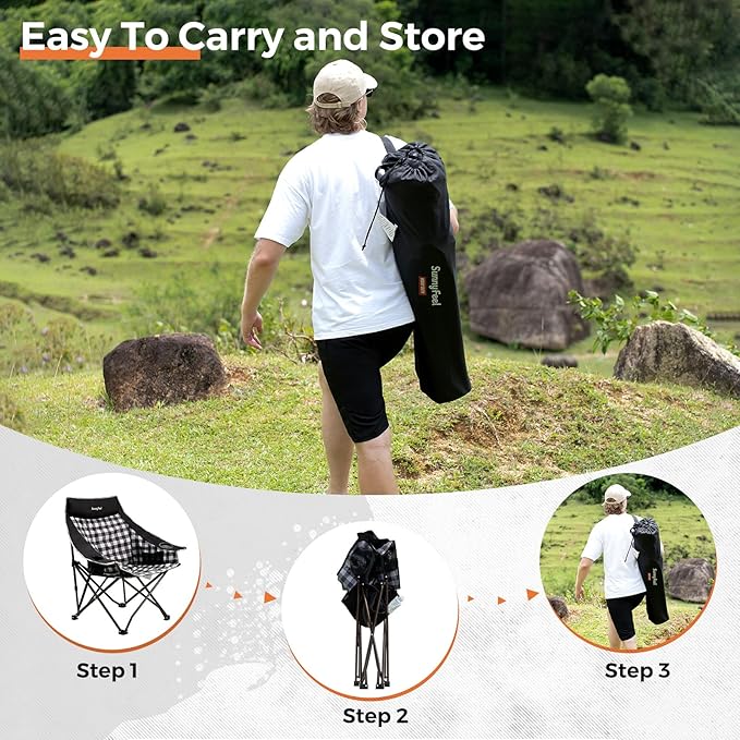 SUNNYFEEL Heavy Duty Camping Chairs for Adults Portable Oversized Folding Chair with Side Pockets & Cup Holde for Fishing,Trip,Picnic,Lawn,Concert Outdoor, Carry Bag Included