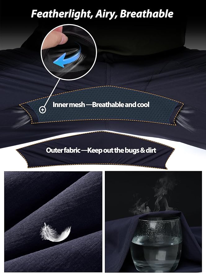 Mens Hiking Pants Lightweight Cargo Work Tactical Nylon Stretch Waterproof Quick Dry Fishing Travel Outdoor 6 Pockets