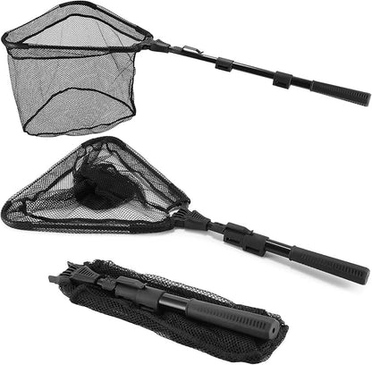 Fishing Net with Handle, Telescoping & Folding Fish Net for Easy Transport & Storage, Durable Freshwater & Saltwater Fishing Gear for Kids & Adults, Compact & Portable Design