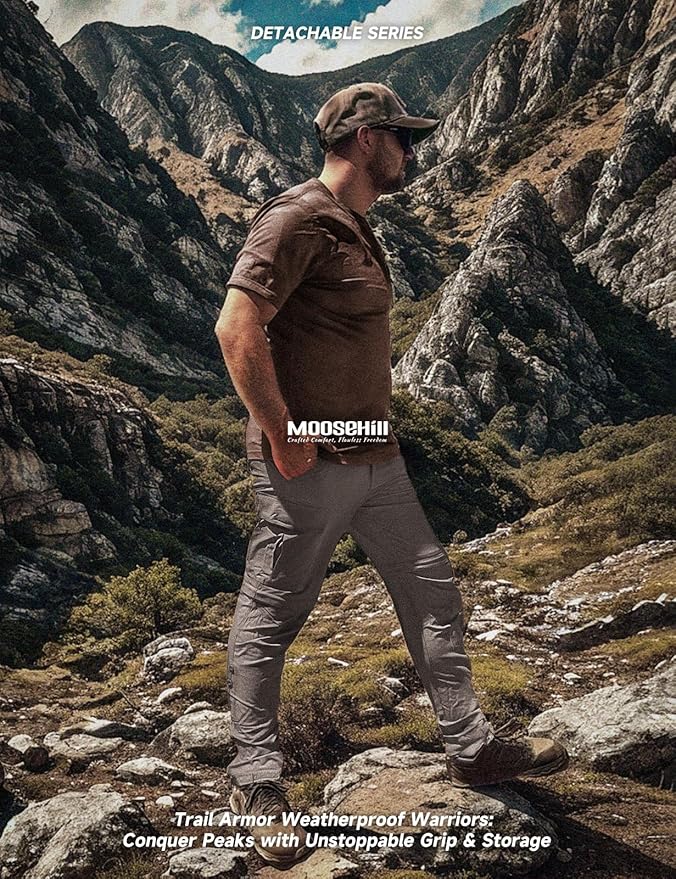 Moosehill Men's-Hiking-Pants Convertible Quick-Dry Water-Resistant Lightweight Zip-Off Outdoor with 5 Deep Pockets