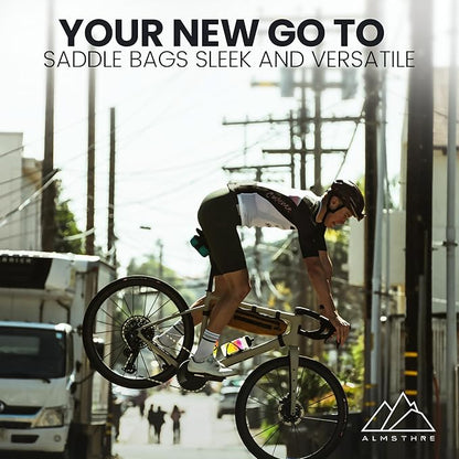 ALMSTHRE Signature Bike Saddle Bag – Aqua | 0.5L Bike Seat Bag (3" x 5.25" x 2") | Water-Resistant Ripstop, Waterproof Zipper, Internal Pocket | Durable Under Seat Storage