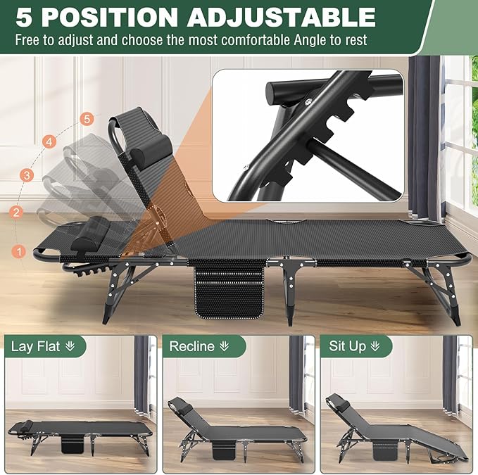 LILYPELLE Folding Camping Cot, Extra Wide Heavy Duty Sleeping Cots with Carry Bag, Double Layer Oxford Portable Travel Camp Cots for Home, Office Nap and Outdoor Beach