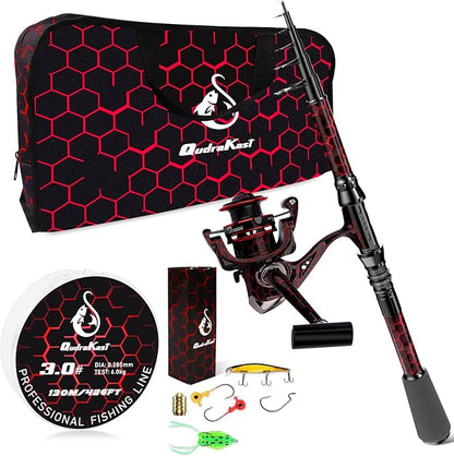 Fishing Rod and Reel Combos, Unique Design with X-Warping Painting, Carbon Fiber Telescopic Fishing Rod with Reel Combo Kit with Tackle Box, Best Gift for Fishing Beginner and Angler