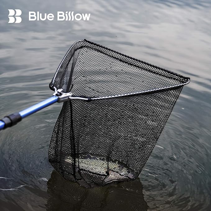 Fishing Net with Long Robust Telescopic Handle for Freshwater and Saltwater,Extend to 50.8 Inch,Foldable Nylon Mesh Landing Net